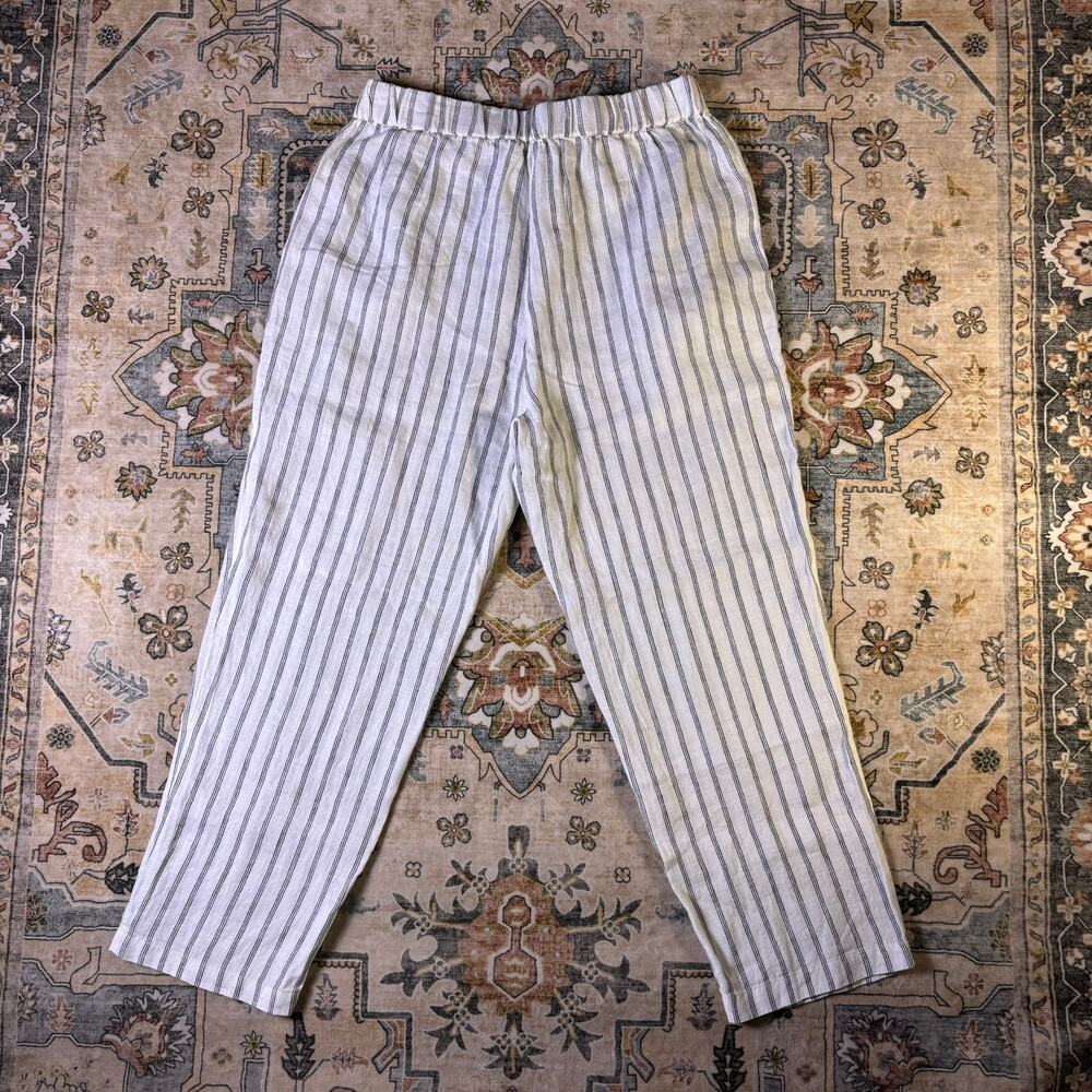 Quince linen pinstripe pants women’s summer comfort breathable bottom size Large - Picture 2 of 11